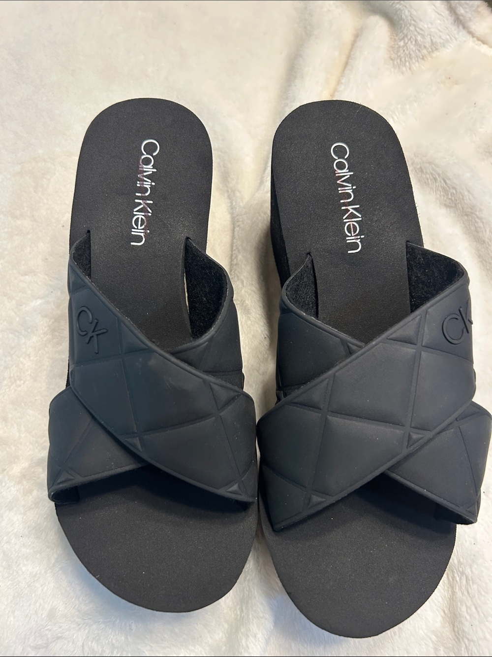Calvin Klein Black Quilted Crossband Slide Sandals